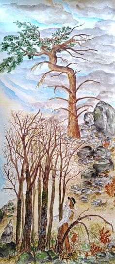 Sous le pin - encre sur papier bambou 86*40cm